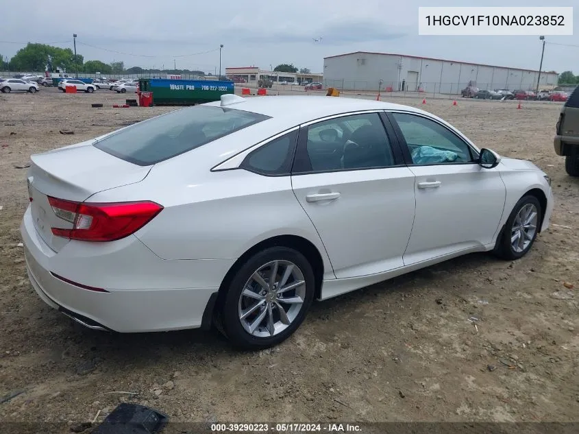 2022 Honda Accord Lx VIN: 1HGCV1F10NA023852 Lot: 39290223