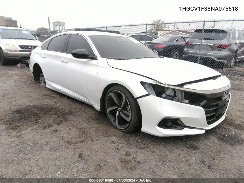 1HGCV1F38NA075618 2022 Honda Accord Sport