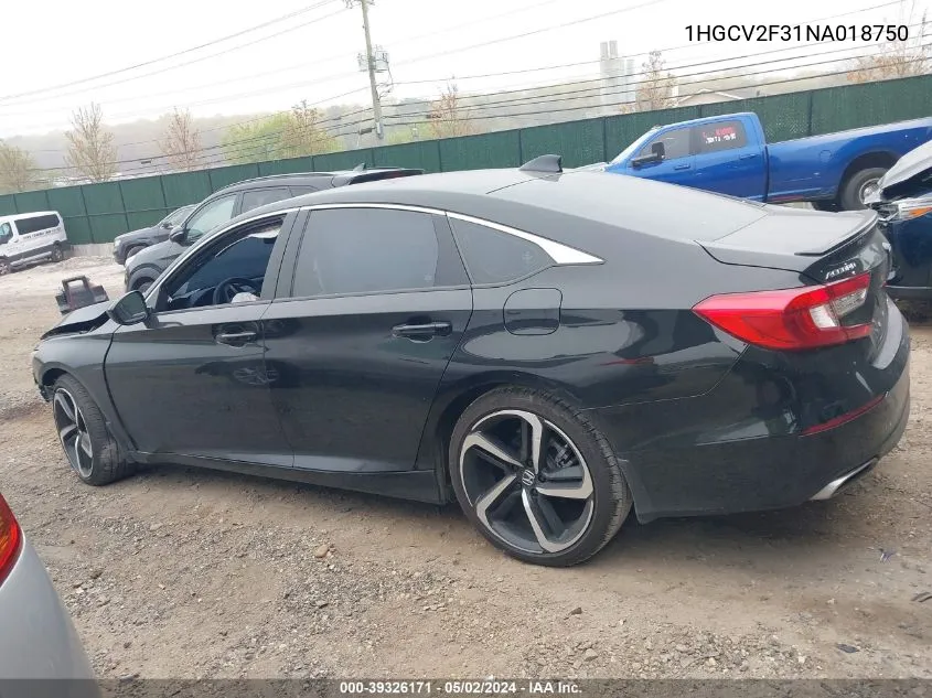 2022 Honda Accord Sport 2.0T VIN: 1HGCV2F31NA018750 Lot: 39326171