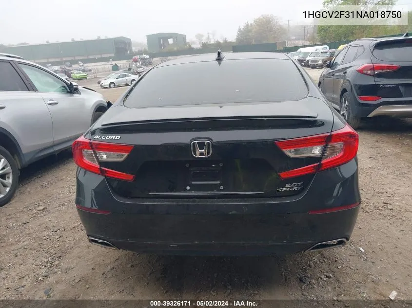 2022 Honda Accord Sport 2.0T VIN: 1HGCV2F31NA018750 Lot: 39326171