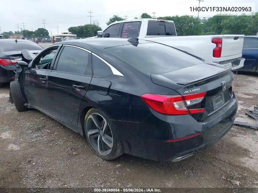 2022 Honda Accord Sport VIN: 1HGCV1F33NA020963 Lot: 39349884