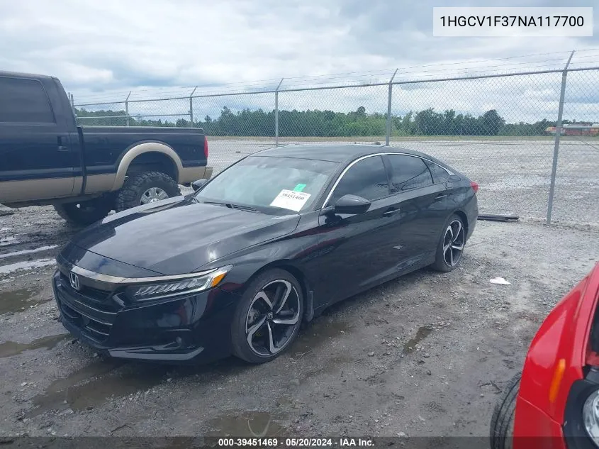 2022 Honda Accord Sport VIN: 1HGCV1F37NA117700 Lot: 39451469