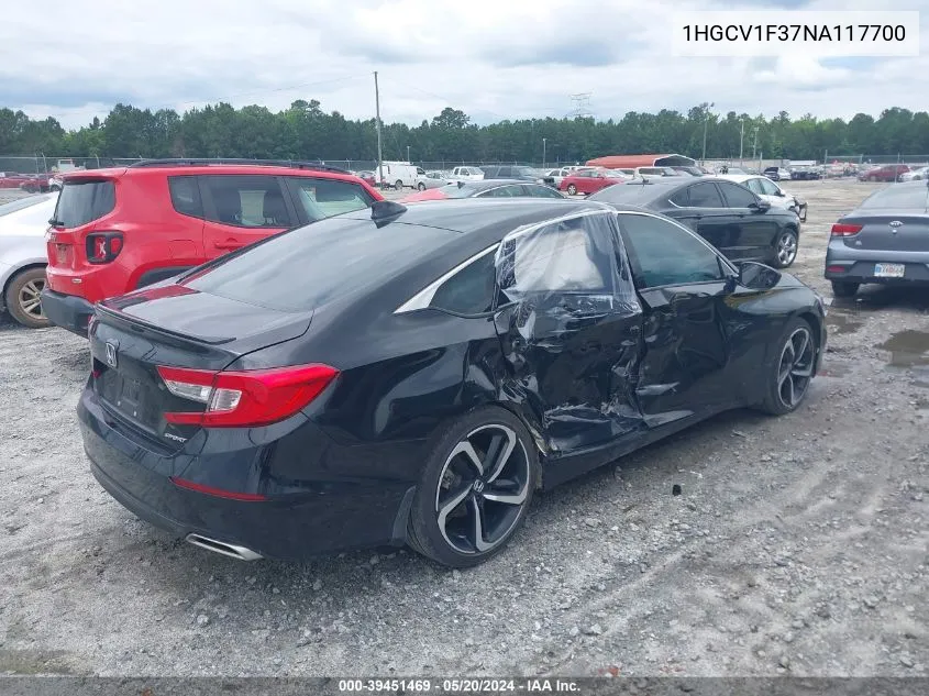 1HGCV1F37NA117700 2022 Honda Accord Sport