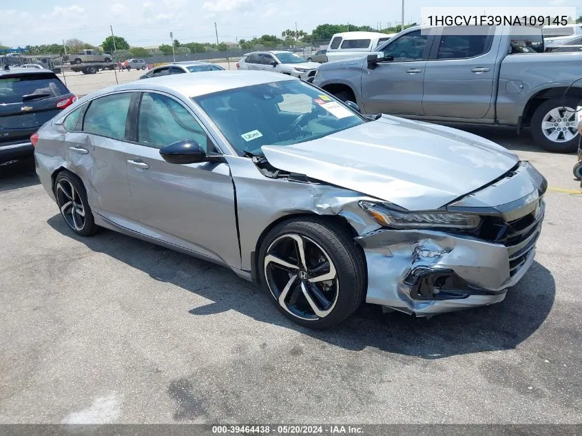 2022 Honda Accord Sport VIN: 1HGCV1F39NA109145 Lot: 39464438