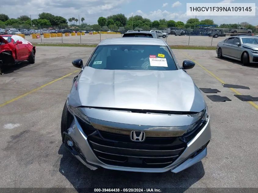 2022 Honda Accord Sport VIN: 1HGCV1F39NA109145 Lot: 39464438