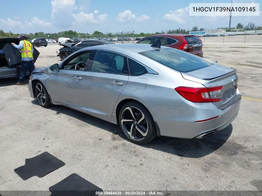 2022 Honda Accord Sport VIN: 1HGCV1F39NA109145 Lot: 39464438