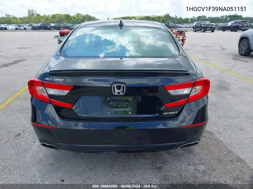 1HGCV1F39NA051151 2022 Honda Accord Sport