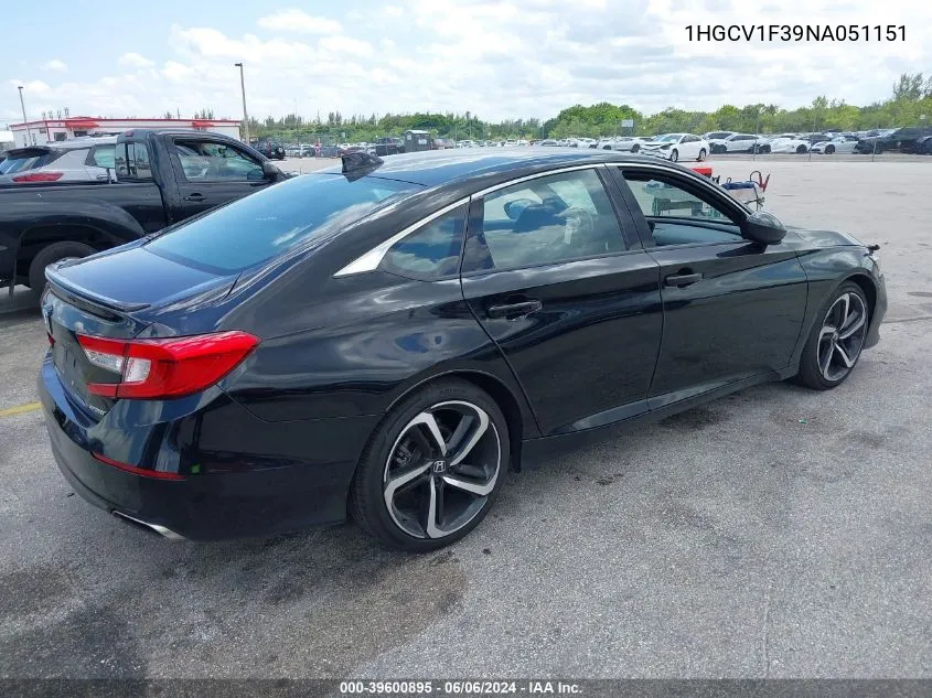 1HGCV1F39NA051151 2022 Honda Accord Sport