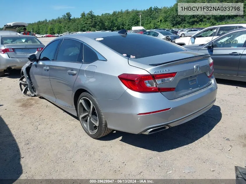 2022 Honda Accord Sport VIN: 1HGCV1F32NA033798 Lot: 39629947