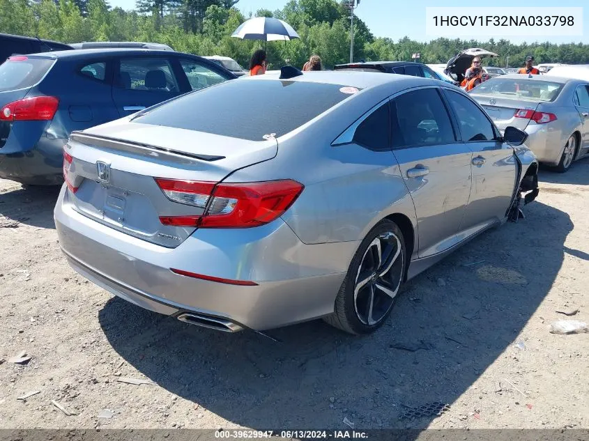 2022 Honda Accord Sport VIN: 1HGCV1F32NA033798 Lot: 39629947