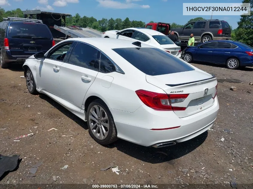 2022 Honda Accord Sport 2.0T VIN: 1HGCV2F30NA012244 Lot: 39800753