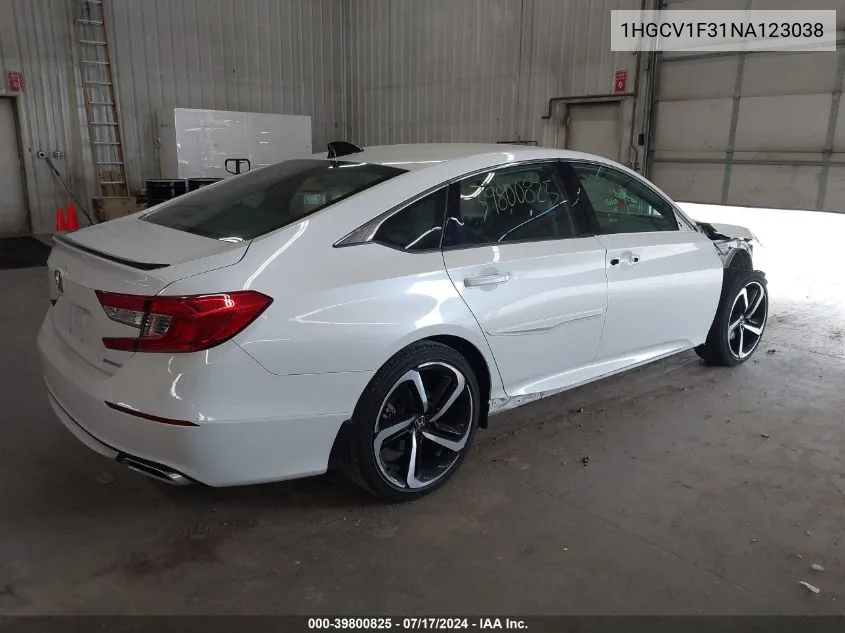 1HGCV1F31NA123038 2022 Honda Accord Sport