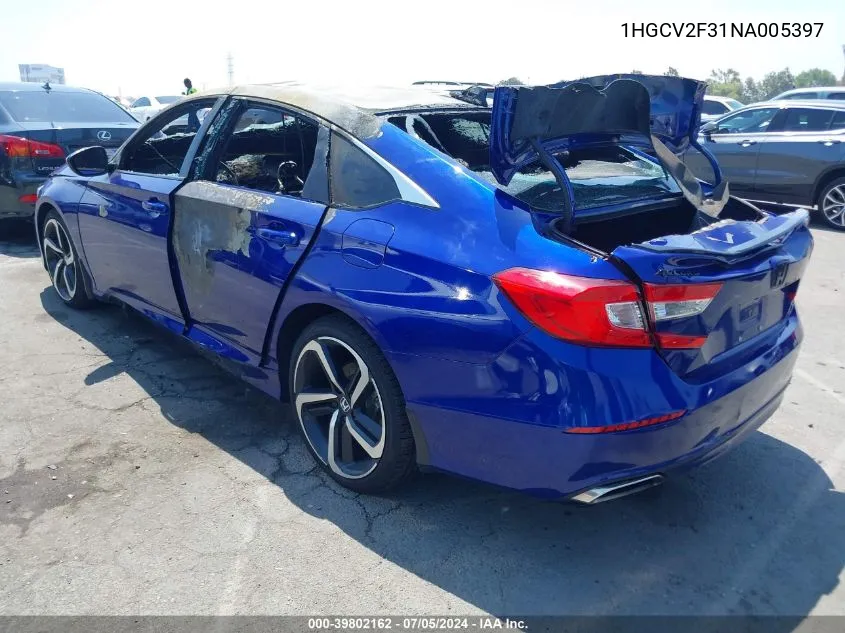 2022 Honda Accord Sport 2.0T VIN: 1HGCV2F31NA005397 Lot: 39802162