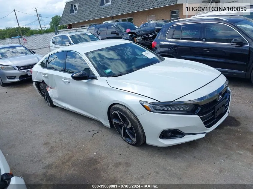 2022 Honda Accord Sport VIN: 1HGCV1F33NA100859 Lot: 39809081