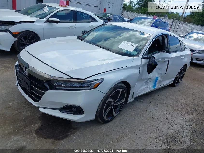 2022 Honda Accord Sport VIN: 1HGCV1F33NA100859 Lot: 39809081