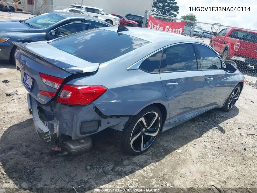 1HGCV1F33NA040114 2022 Honda Accord Sport