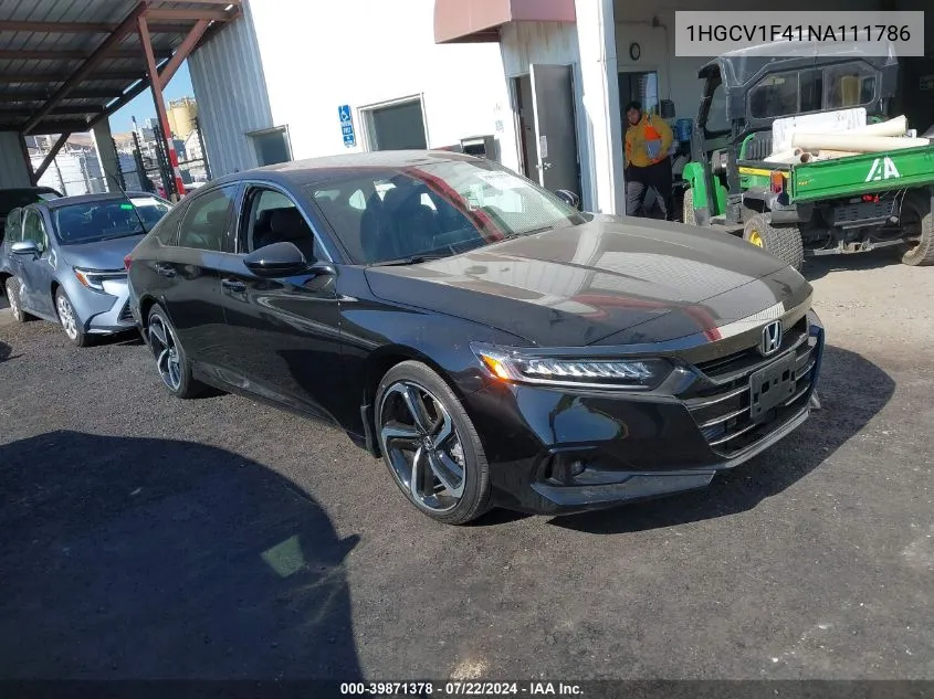 2022 Honda Accord Sport Special Edition VIN: 1HGCV1F41NA111786 Lot: 39871378