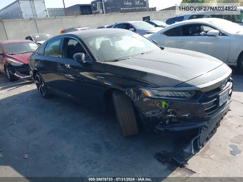 2022 Honda Accord Hybrid Sport VIN: 1HGCV3F27NA034822 Lot: 39876733