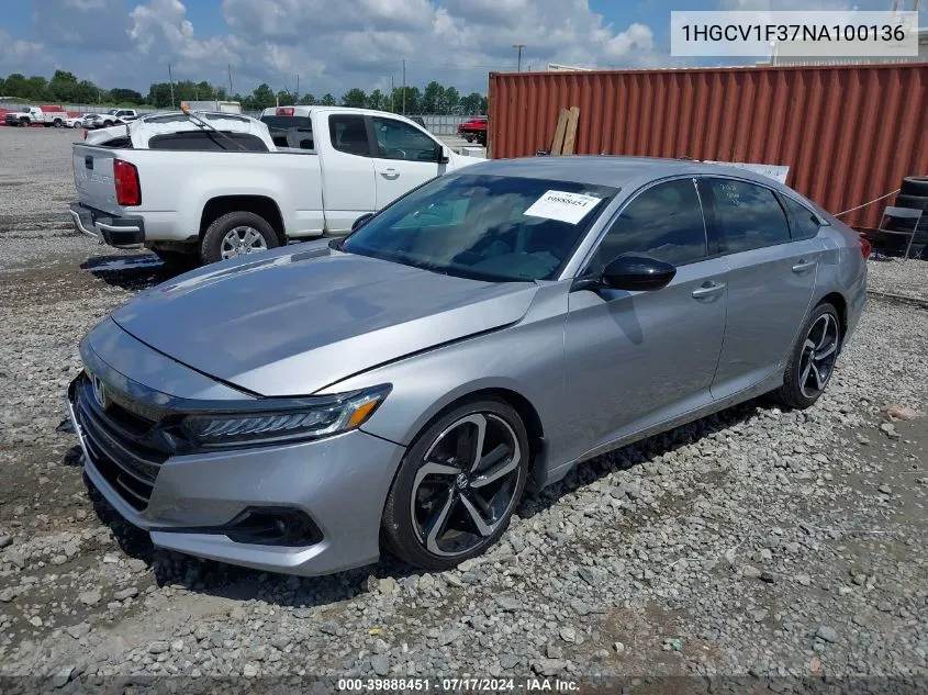 1HGCV1F37NA100136 2022 Honda Accord Sport