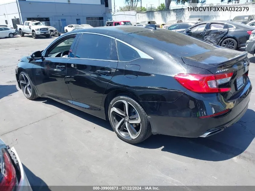 2022 Honda Accord Sport VIN: 1HGCV1F3XNA032379 Lot: 39900873