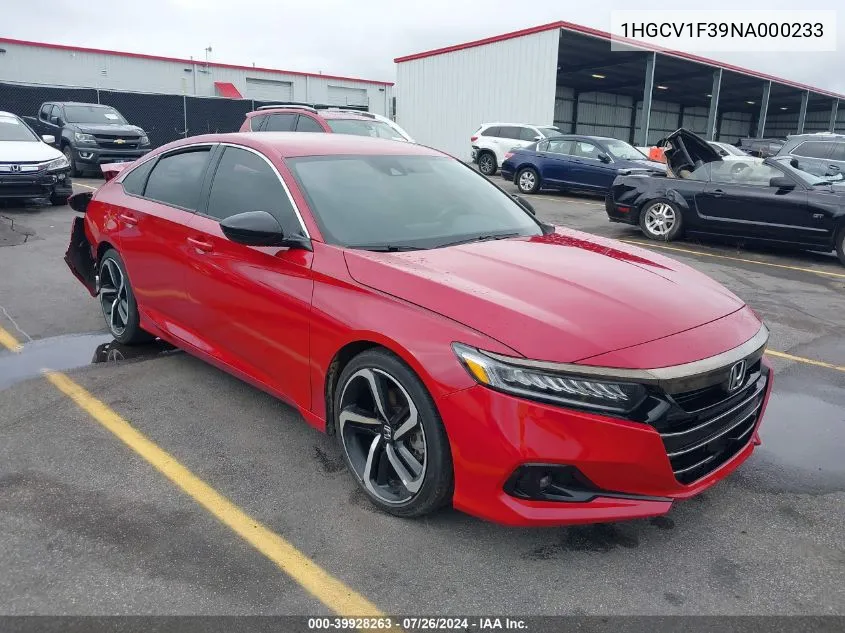 1HGCV1F39NA000233 2022 Honda Accord Sport