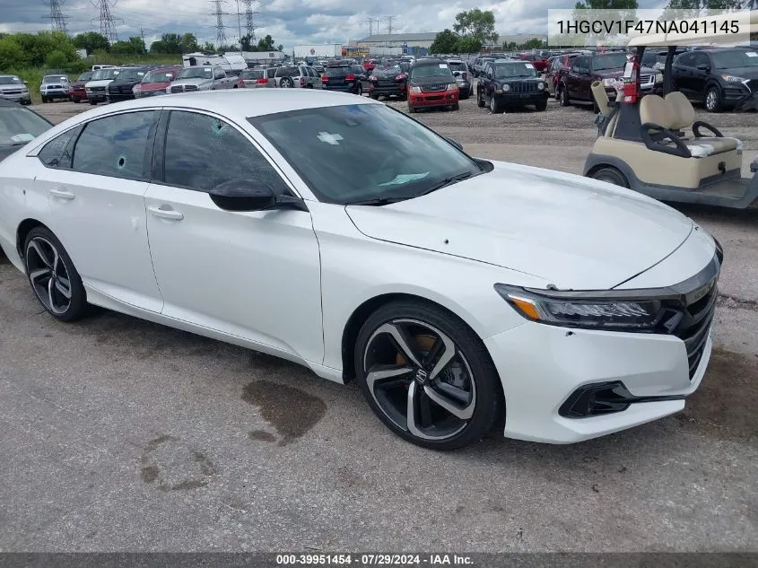 2022 Honda Accord Sport Special Edition VIN: 1HGCV1F47NA041145 Lot: 39951454