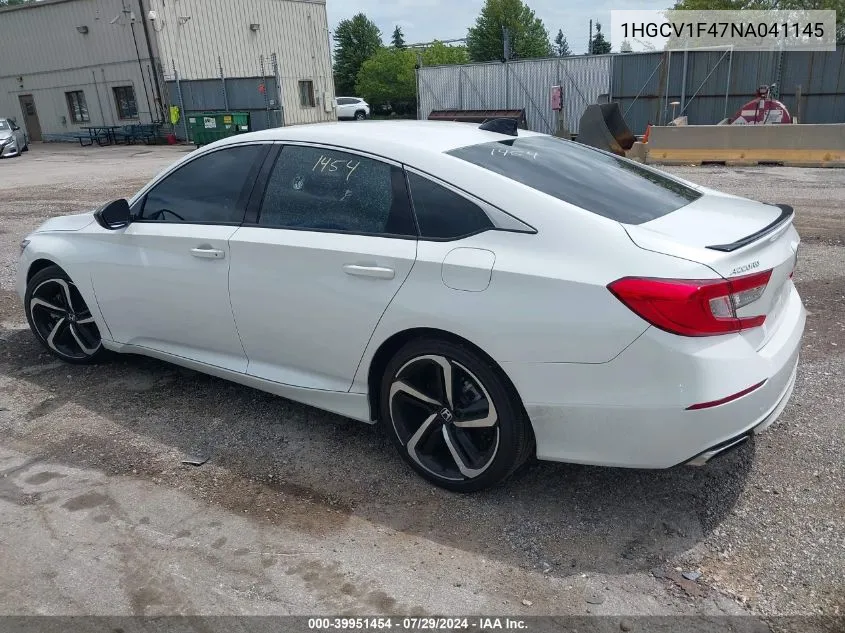 2022 Honda Accord Sport Special Edition VIN: 1HGCV1F47NA041145 Lot: 39951454