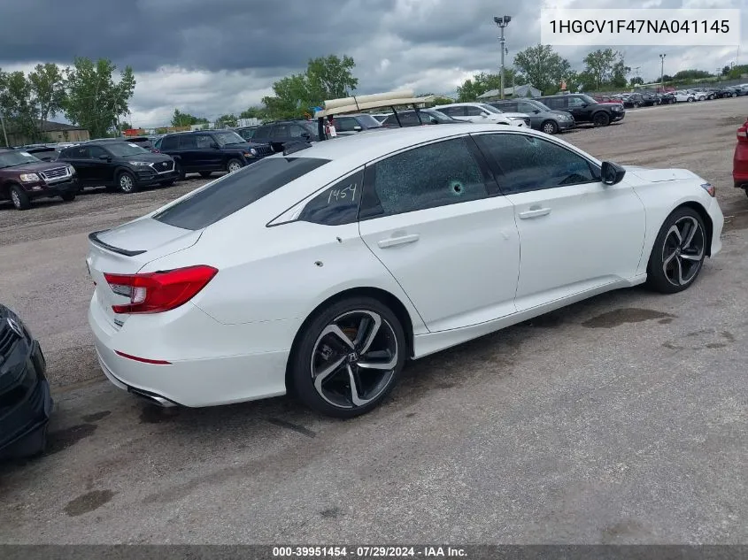 2022 Honda Accord Sport Special Edition VIN: 1HGCV1F47NA041145 Lot: 39951454