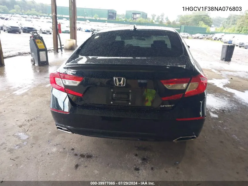 2022 Honda Accord Sport VIN: 1HGCV1F38NA076803 Lot: 39977085