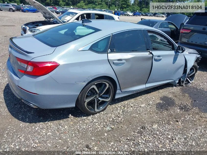 1HGCV2F33NA018104 2022 Honda Accord Sport 2.0T