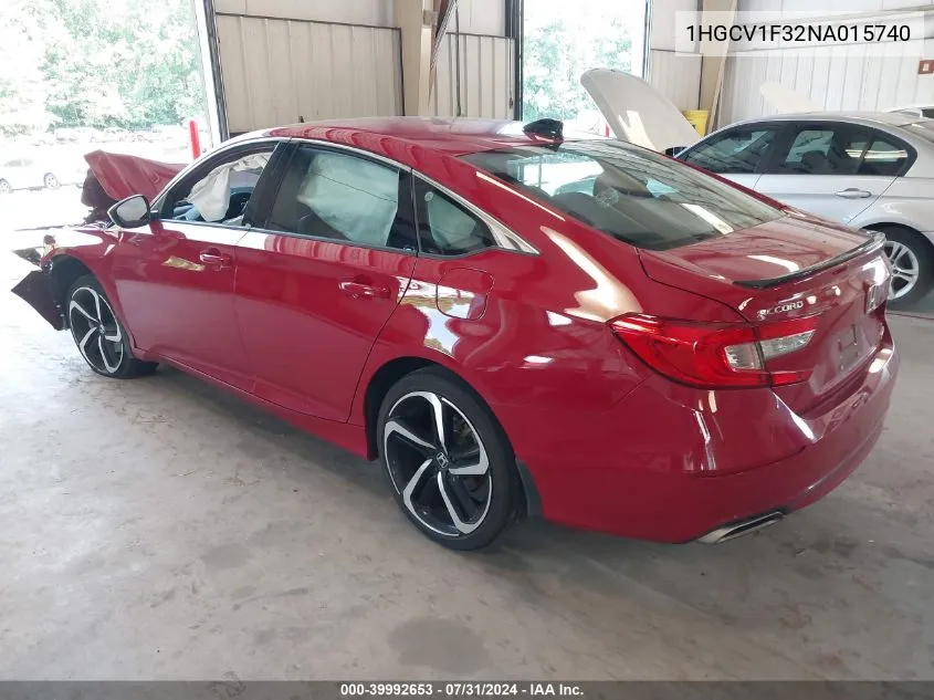 2022 Honda Accord Sport VIN: 1HGCV1F32NA015740 Lot: 39992653