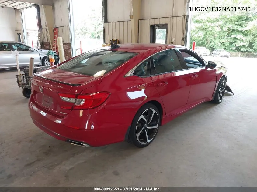 2022 Honda Accord Sport VIN: 1HGCV1F32NA015740 Lot: 39992653