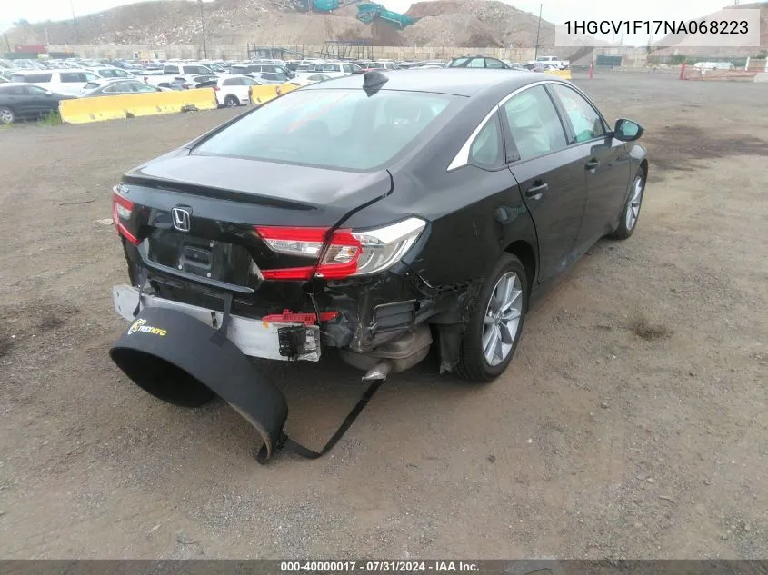 2022 Honda Accord Lx VIN: 1HGCV1F17NA068223 Lot: 40000017