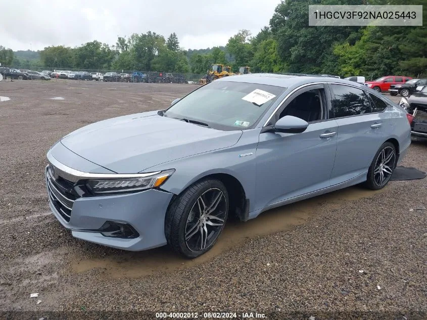 2022 Honda Accord Hybrid Touring VIN: 1HGCV3F92NA025443 Lot: 40002012