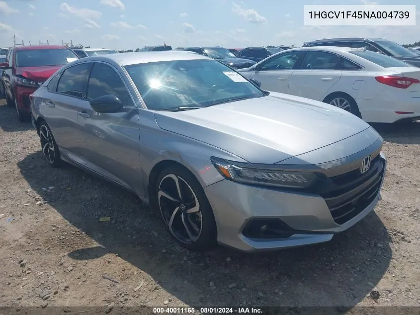 2022 Honda Accord Sport Special Edition VIN: 1HGCV1F45NA004739 Lot: 40011165