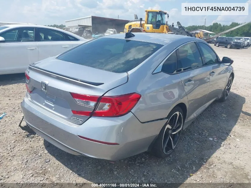 2022 Honda Accord Sport Special Edition VIN: 1HGCV1F45NA004739 Lot: 40011165