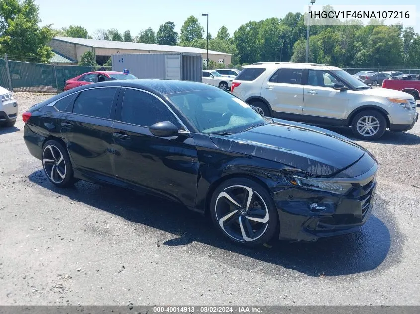 2022 Honda Accord Sport Special Edition VIN: 1HGCV1F46NA107216 Lot: 40014913