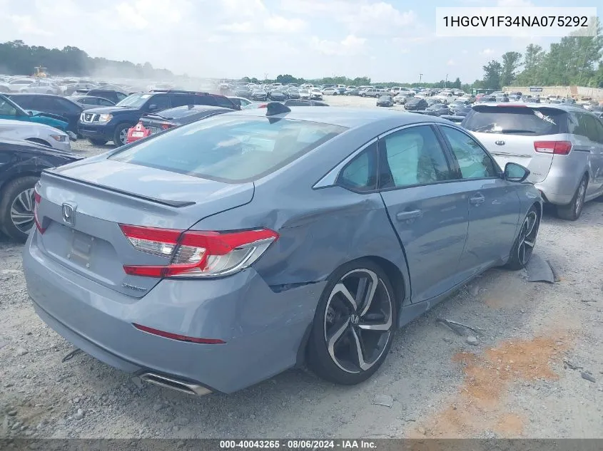 1HGCV1F34NA075292 2022 Honda Accord Sport