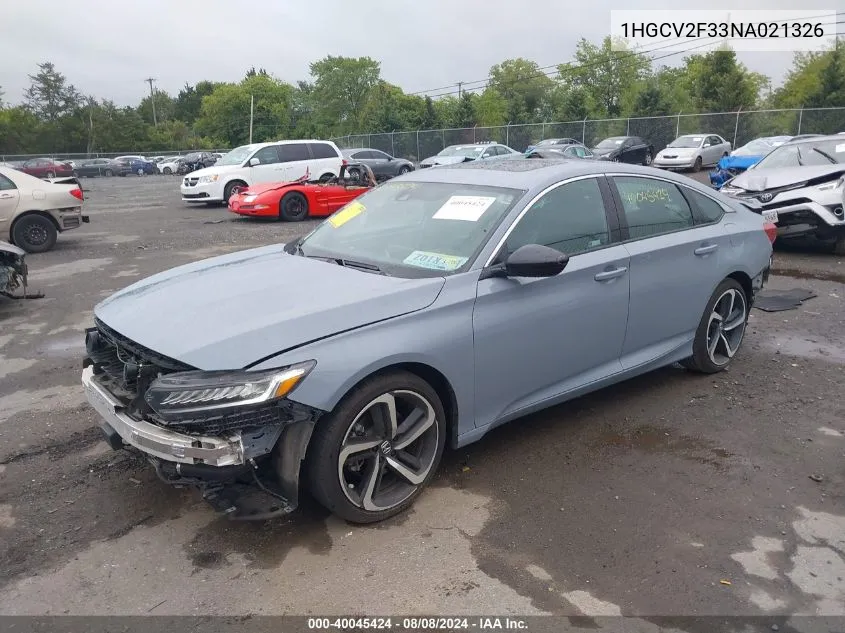 2022 Honda Accord Sport 2.0T VIN: 1HGCV2F33NA021326 Lot: 40045424