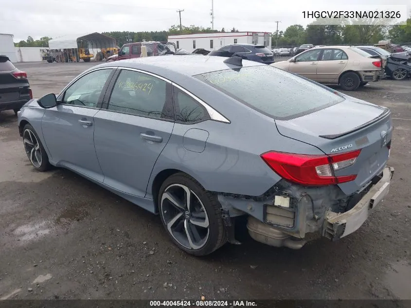 2022 Honda Accord Sport 2.0T VIN: 1HGCV2F33NA021326 Lot: 40045424