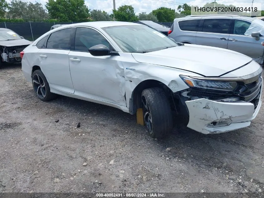 1HGCV3F20NA034418 2022 Honda Accord Hybrid Sport