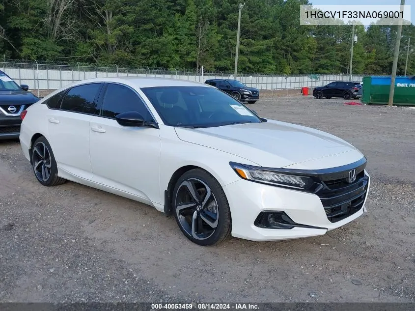 2022 Honda Accord Sport VIN: 1HGCV1F33NA069001 Lot: 40053459