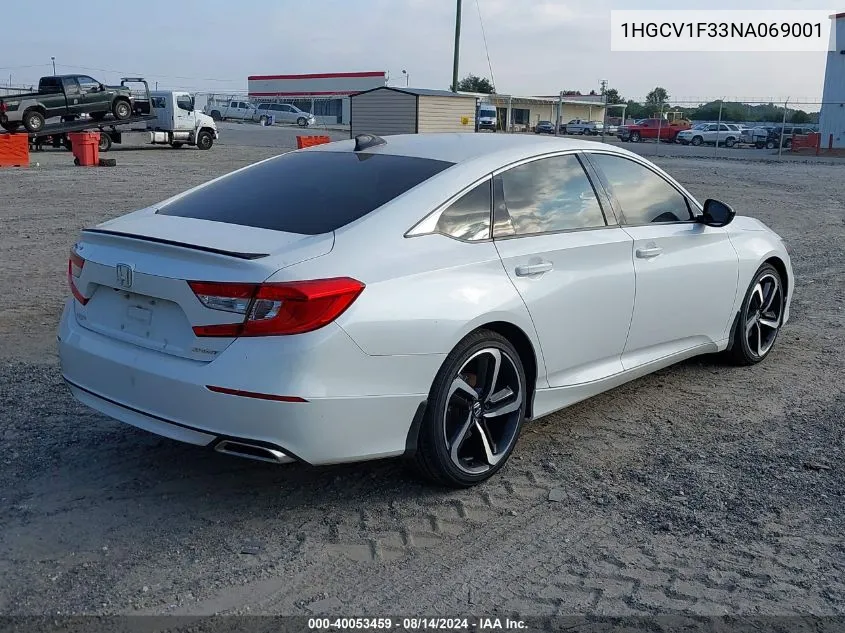 2022 Honda Accord Sport VIN: 1HGCV1F33NA069001 Lot: 40053459