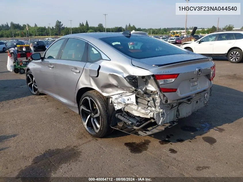 2022 Honda Accord Hybrid Sport VIN: 1HGCV3F23NA044540 Lot: 40054712