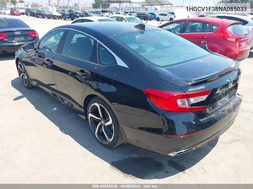 2022 Honda Accord Sport VIN: 1HGCV1F38NA085033 Lot: 40059215