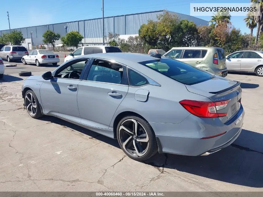 2022 Honda Accord Hybrid Sport VIN: 1HGCV3F29NA045935 Lot: 40060460