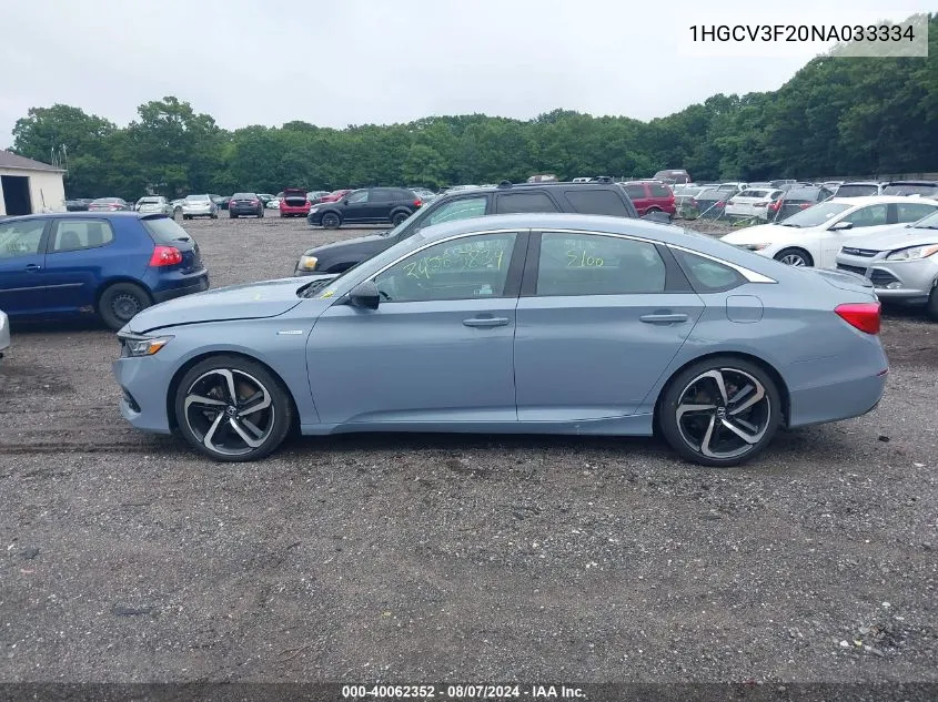 2022 Honda Accord Hybrid Sport VIN: 1HGCV3F20NA033334 Lot: 40062352