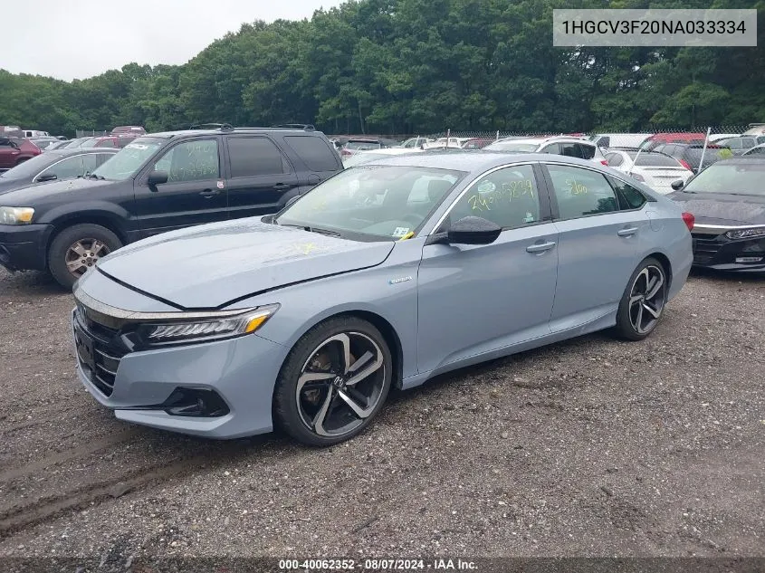 2022 Honda Accord Hybrid Sport VIN: 1HGCV3F20NA033334 Lot: 40062352