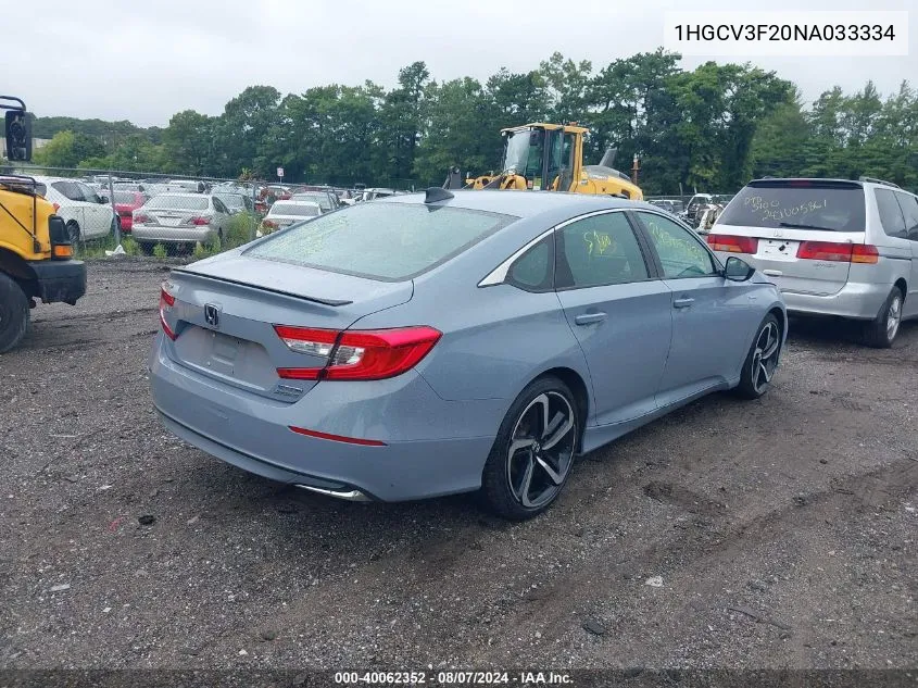 2022 Honda Accord Hybrid Sport VIN: 1HGCV3F20NA033334 Lot: 40062352