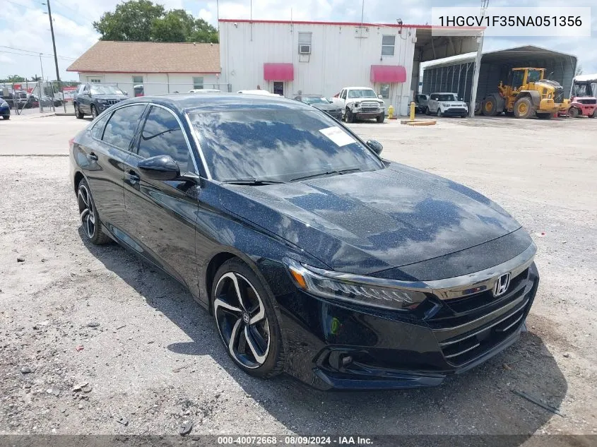 2022 Honda Accord Sport VIN: 1HGCV1F35NA051356 Lot: 40072668